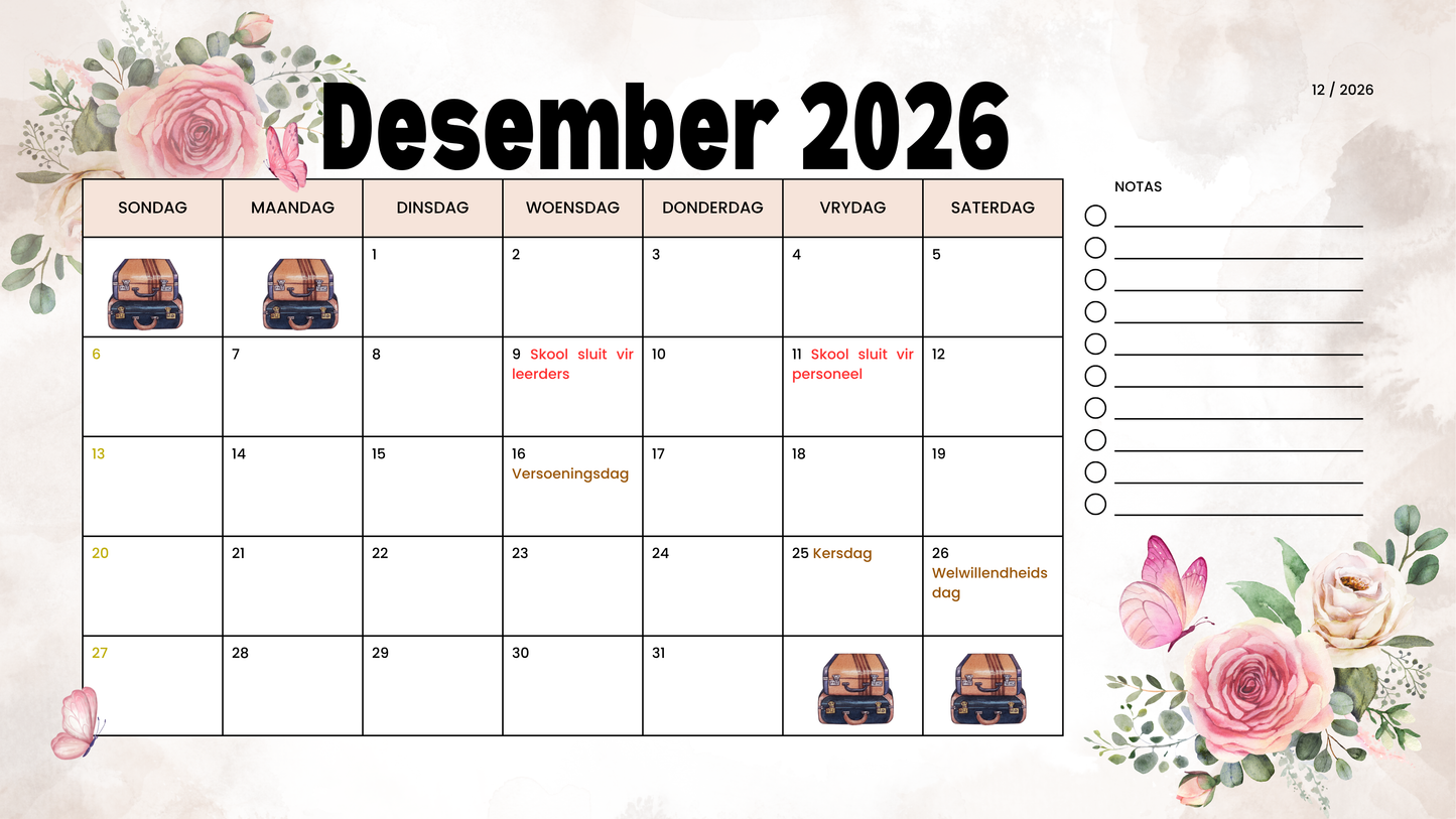 2026 Deskpad Kalender (Blomme + Vintage)