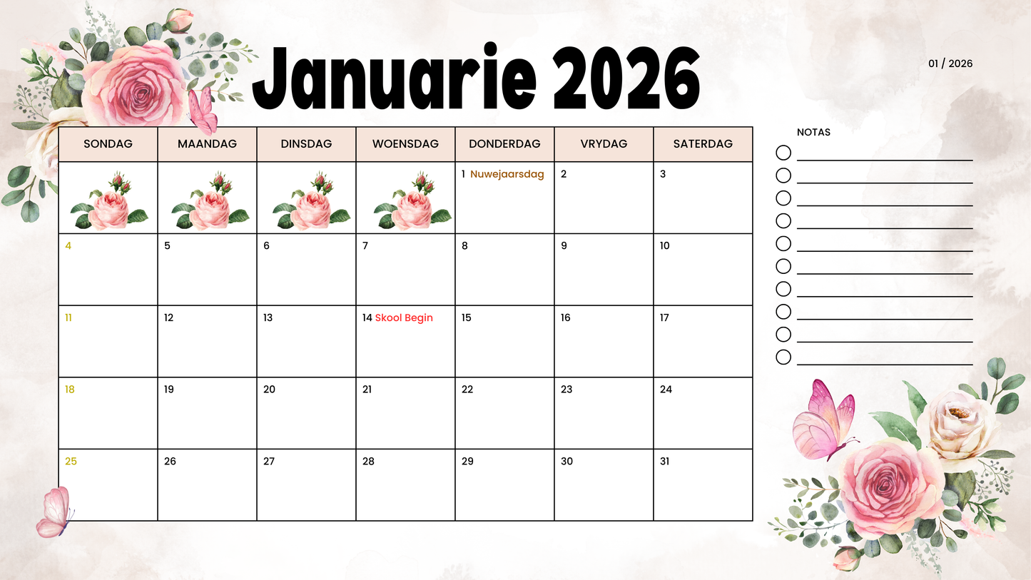 2026 Deskpad Kalender (Blomme + Vintage)