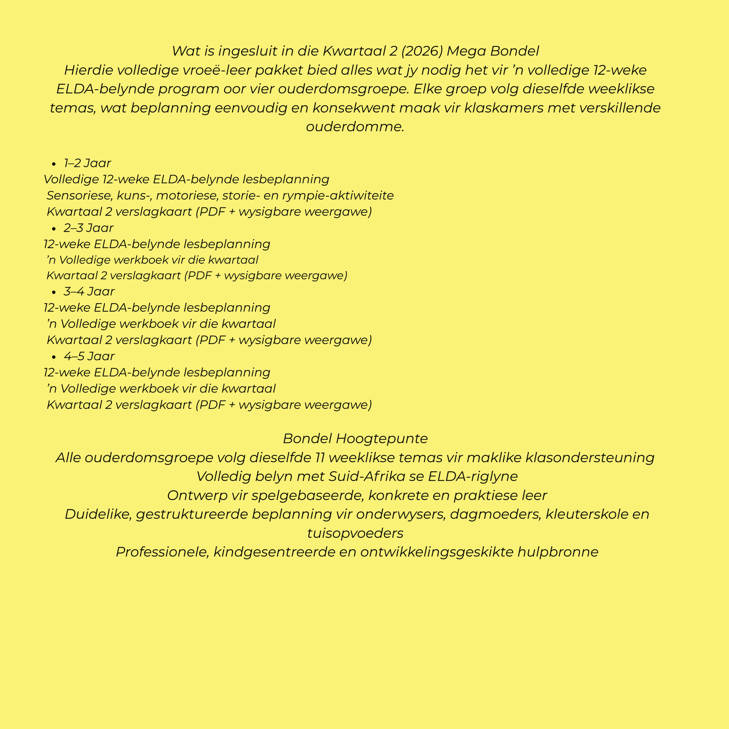 Kwartaal 2 Mega Bondel (2026) – Lesse, Werkboeke & Verslagkaarte vir 1–5 jaar | ELDA-belyn