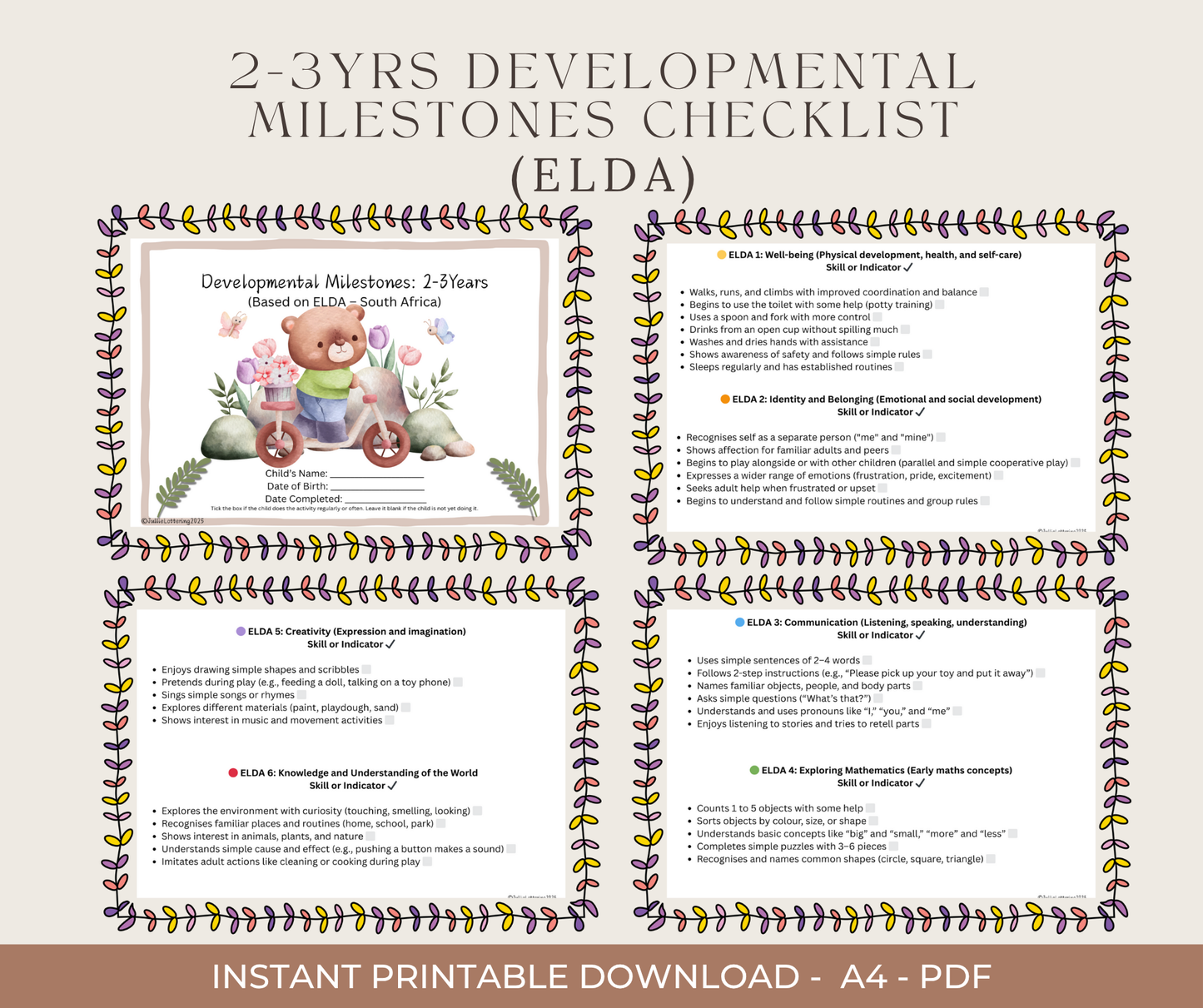 Preschool Development & School Readiness Checklists Bundle (Ages 1β6) | Printable PDF for Parents & Teachers (South Africa)