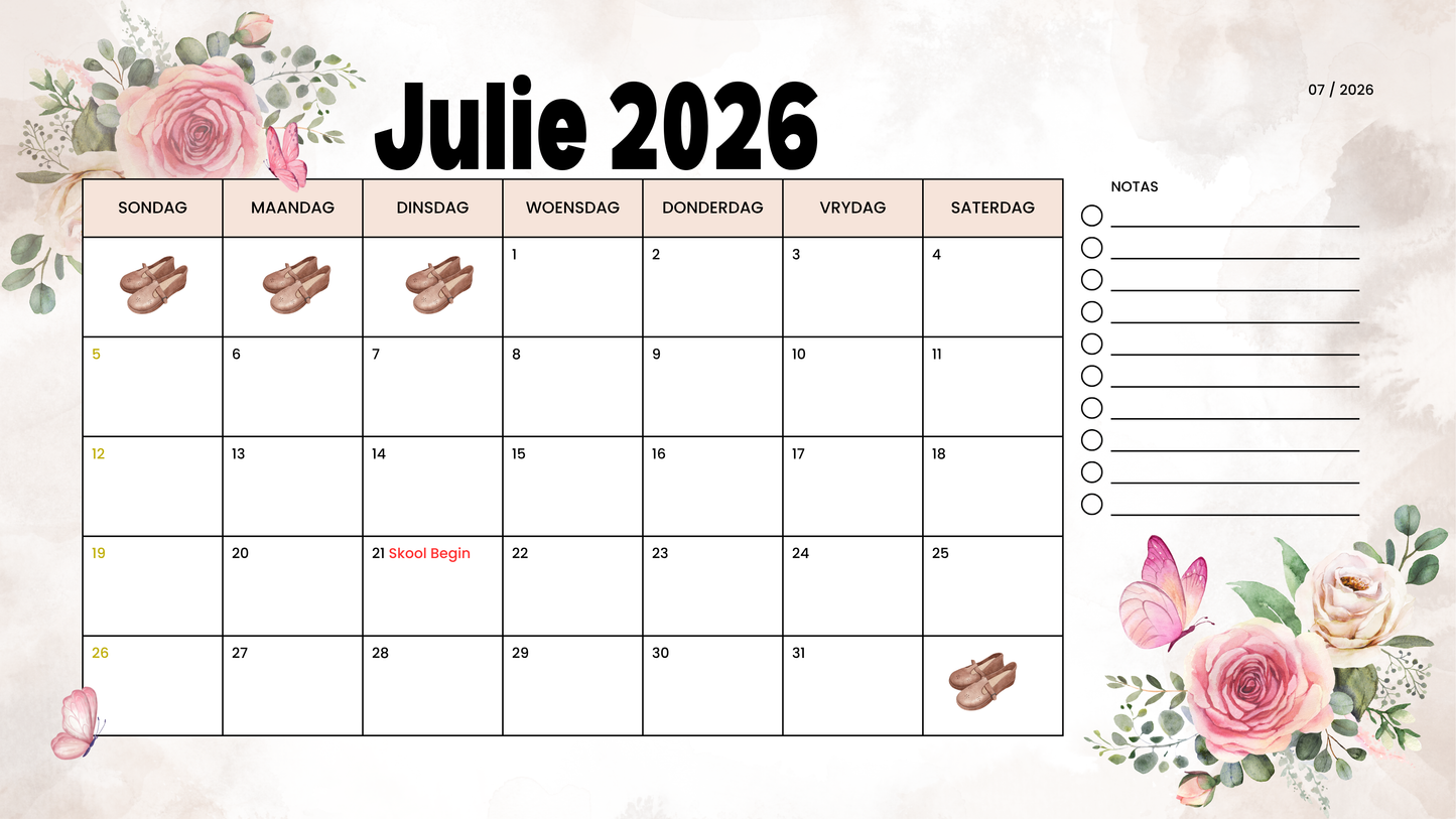 2026 Deskpad Kalender (Blomme + Vintage)