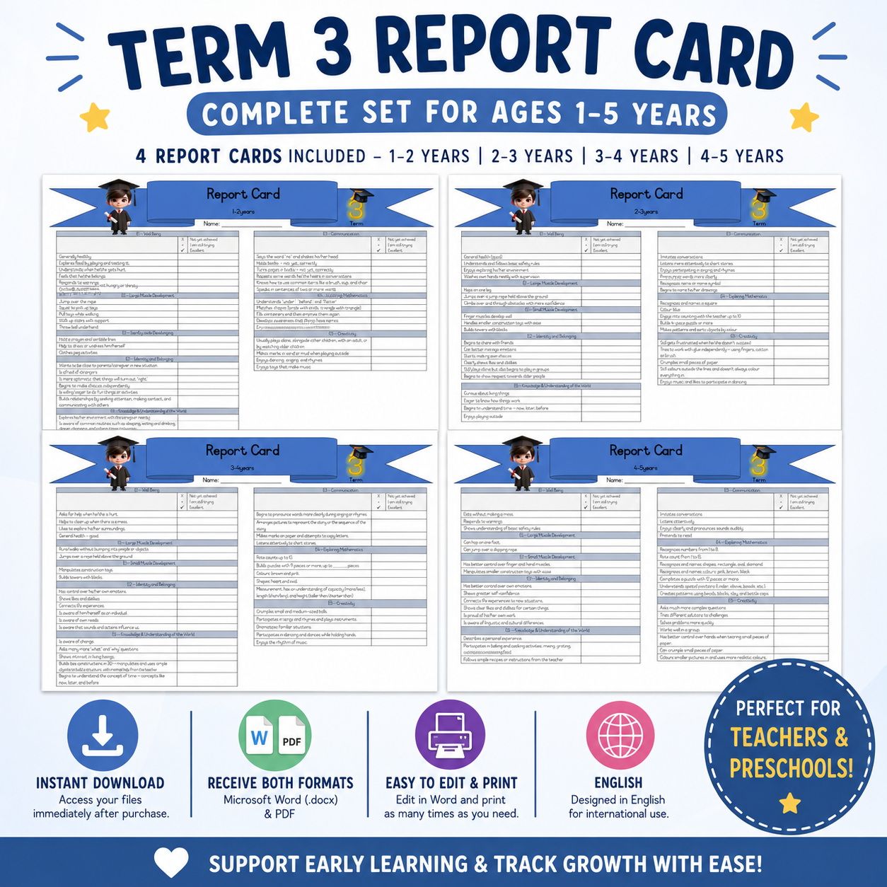 Term 3 Report card Set English – Ages 1–2 | 2–3 | 3–4 | 4–5 Years