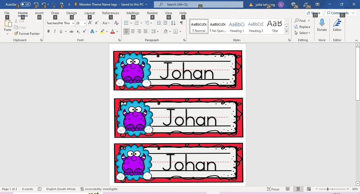 Monster name tags (editable)