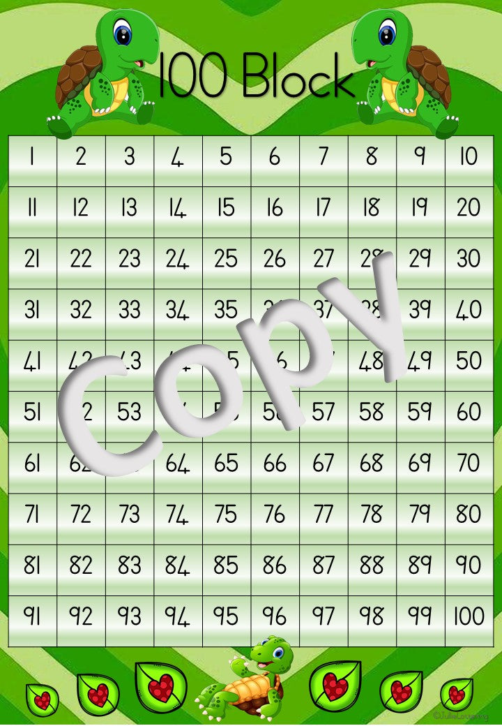 100Block wall Chart Turtle Theme Afr and Eng