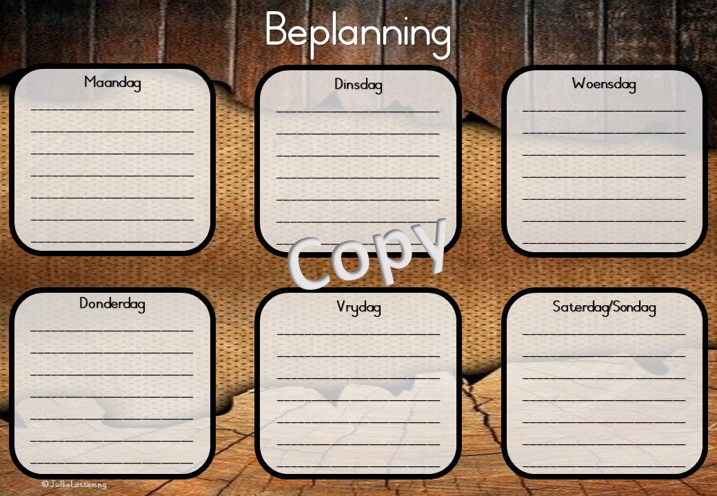 Hout en Bome Tema Lesbeplanning 2-3jaar Afrikaans