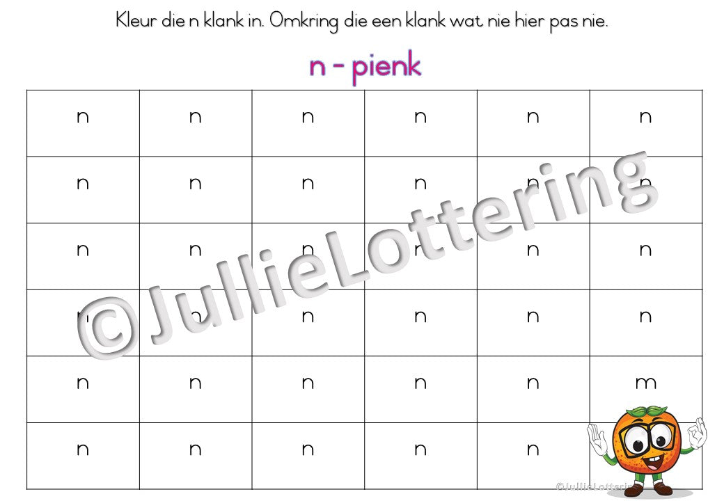 Alfabet n-klank boekies Afrikaans