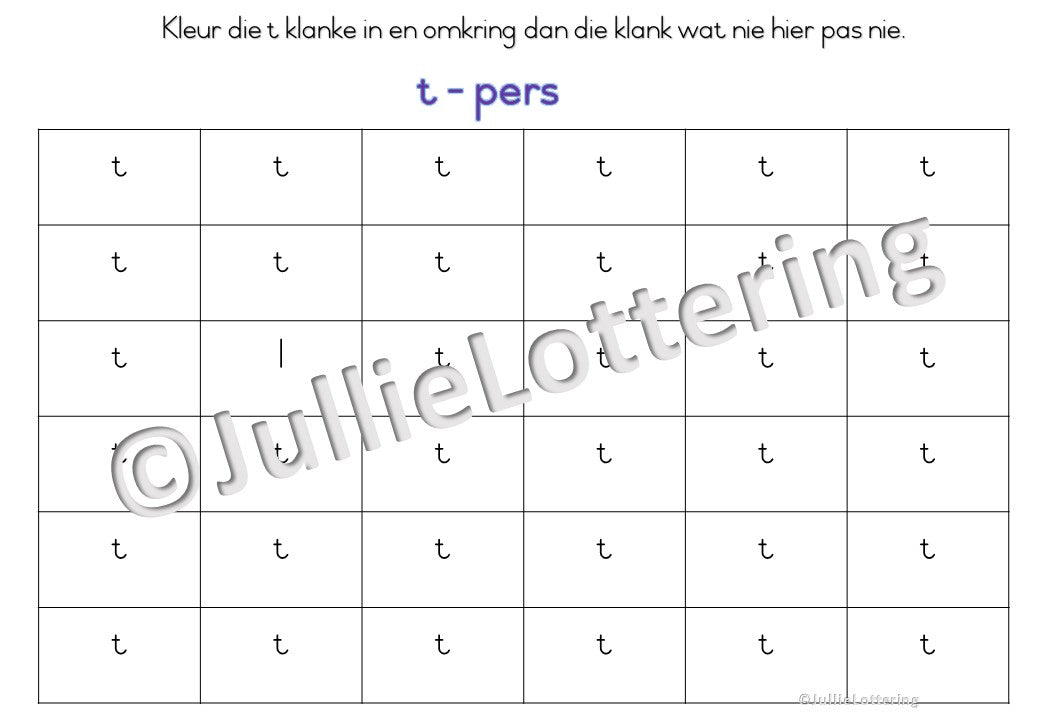 Alfabet t-klank boekie Afrikaans