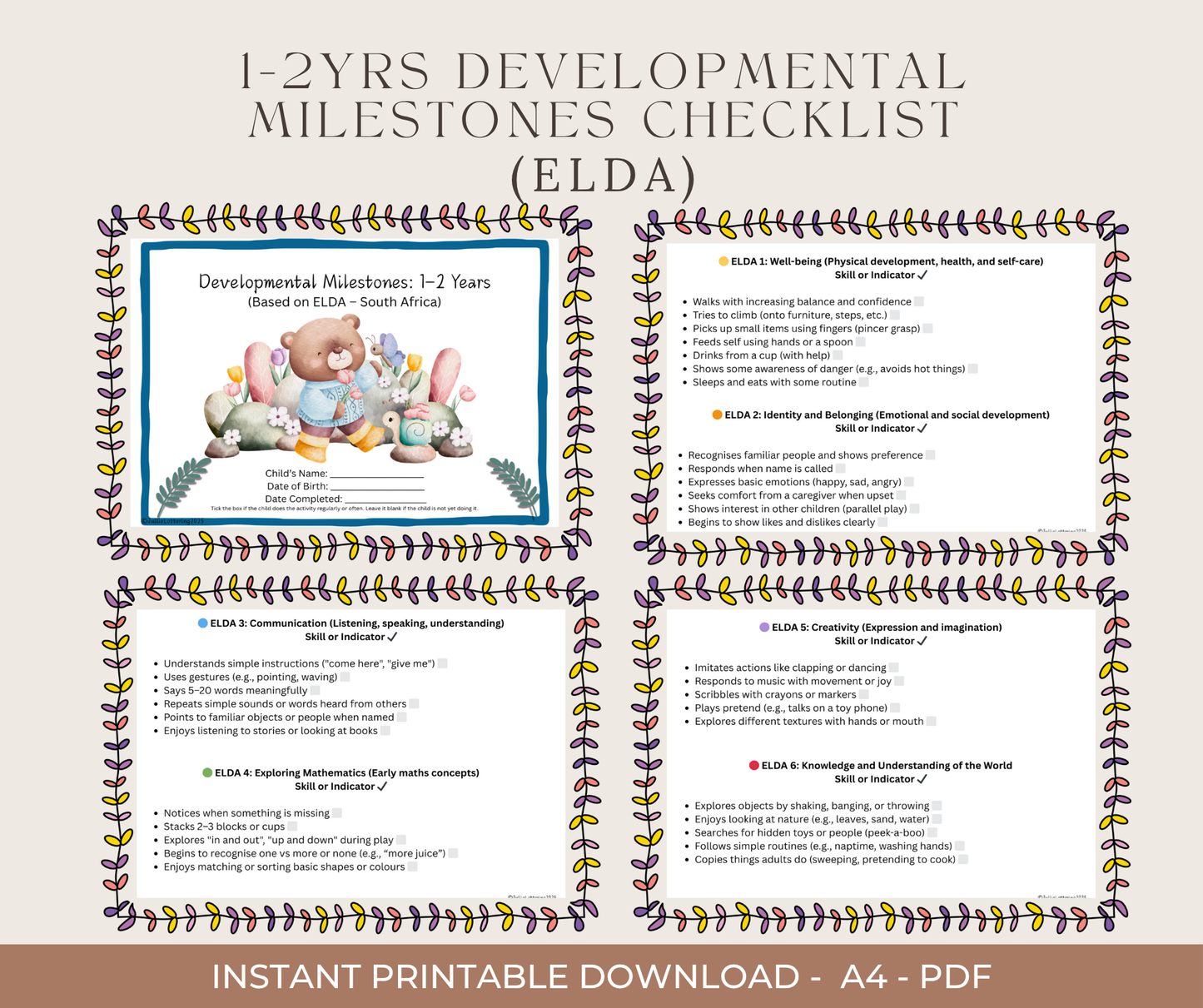 Preschool Development & School Readiness Checklists Bundle (Ages 1–6) | Printable PDF for Parents & Teachers (South Africa)