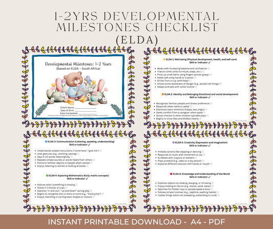 Preschool Development & School Readiness Checklists Bundle (Ages 1–6) | Printable PDF for Parents & Teachers (South Africa)
