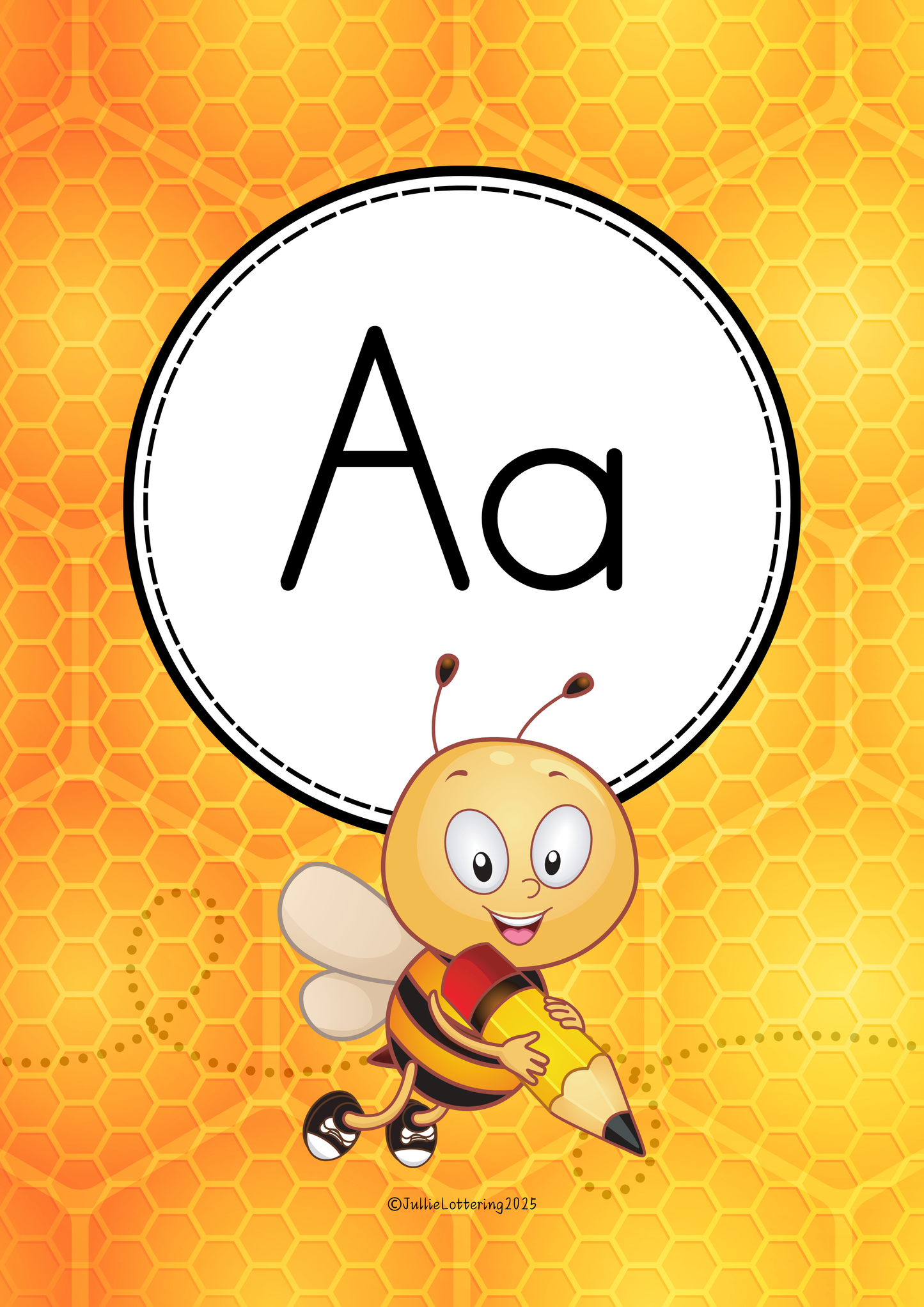 Bee-Themed A4 Alphabet Letters – Upper &amp; Lowercase (PDF Download)