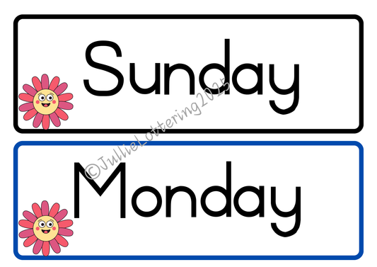 Days of the Week Flashcards – Flower Theme (PDF Download)
