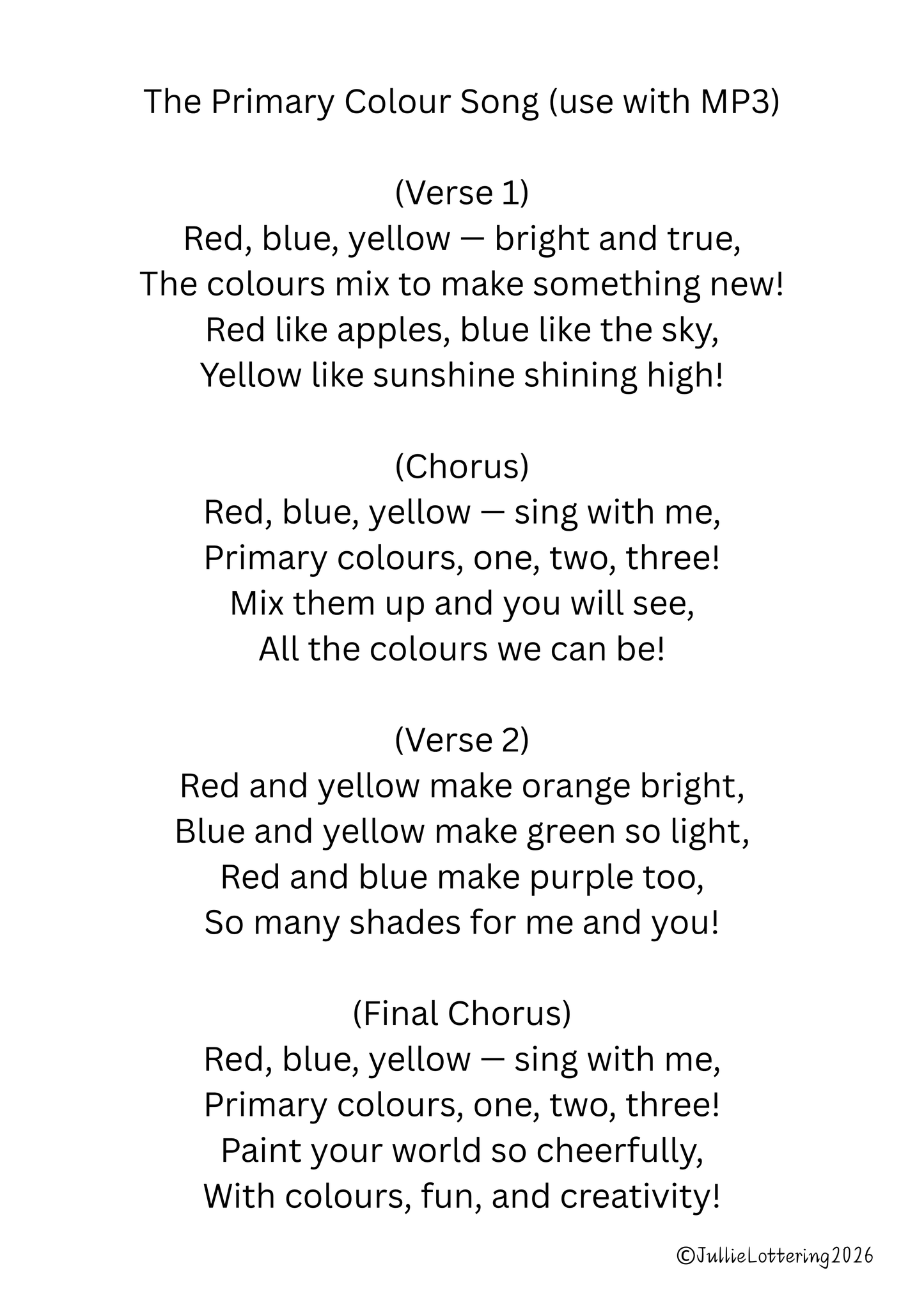 🎵 The Primary Colours Song – Digital MP3 + PDF Pack