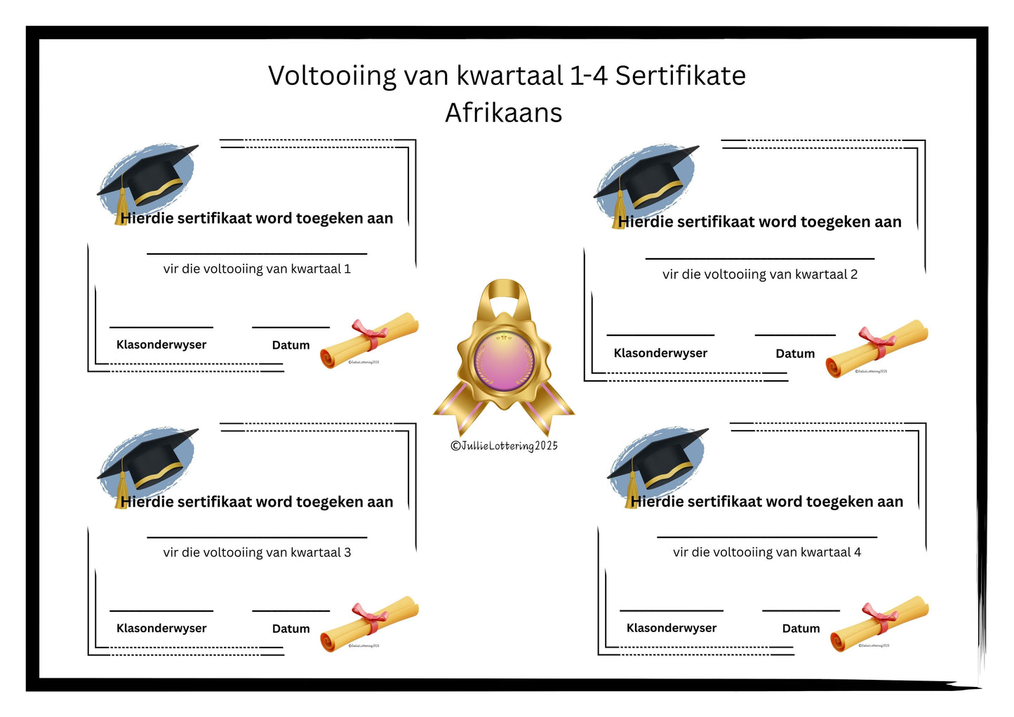 Voltooiing van kwartaal sertifikaat (Afrikaans) 2025