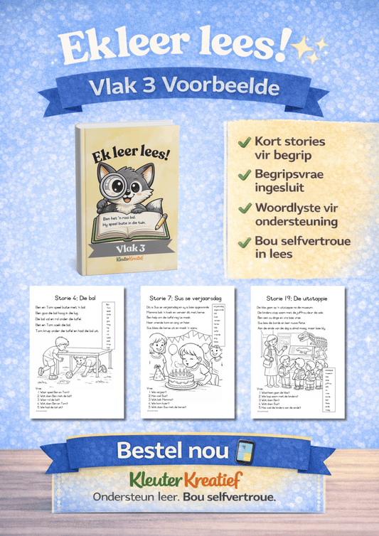 Ek leer lees!  Vlak 1–3 Leesbundel | 60 Stories vir Graad 1 & Beginner Lesers | KleuterKreatief