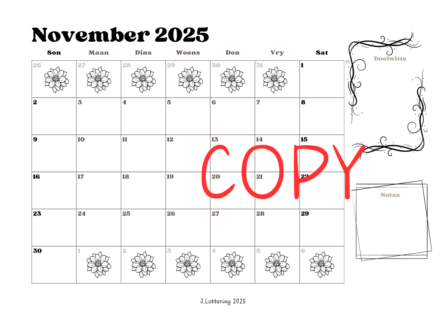 Elegante Dame Kalender 2025 - Afrikaans