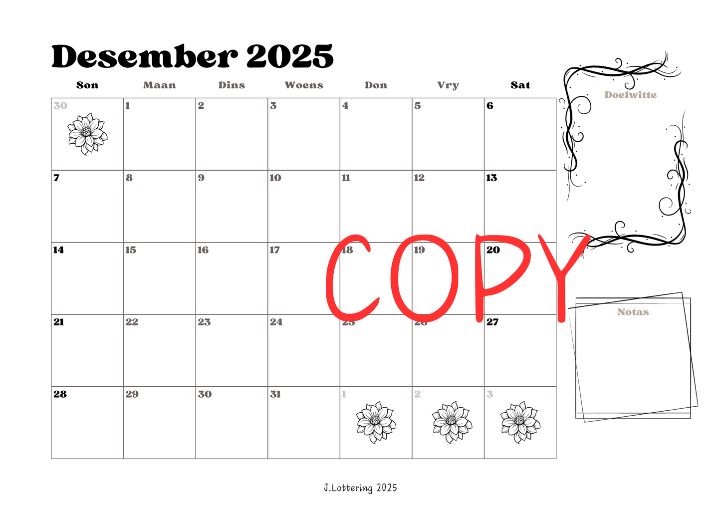 Elegante Dame Kalender 2025 - Afrikaans