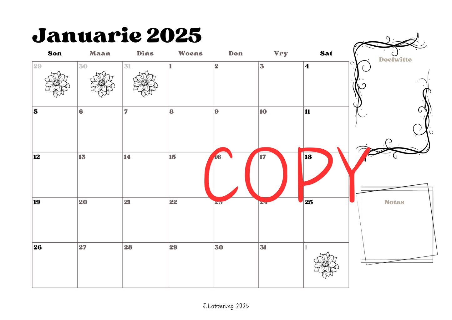 Elegante Dame Kalender 2025 - Afrikaans