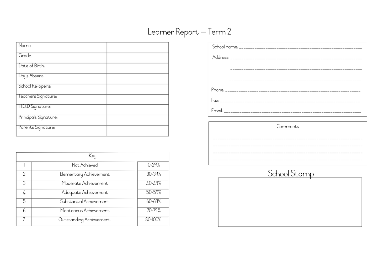 GrR Report Cards Term 1-4 English