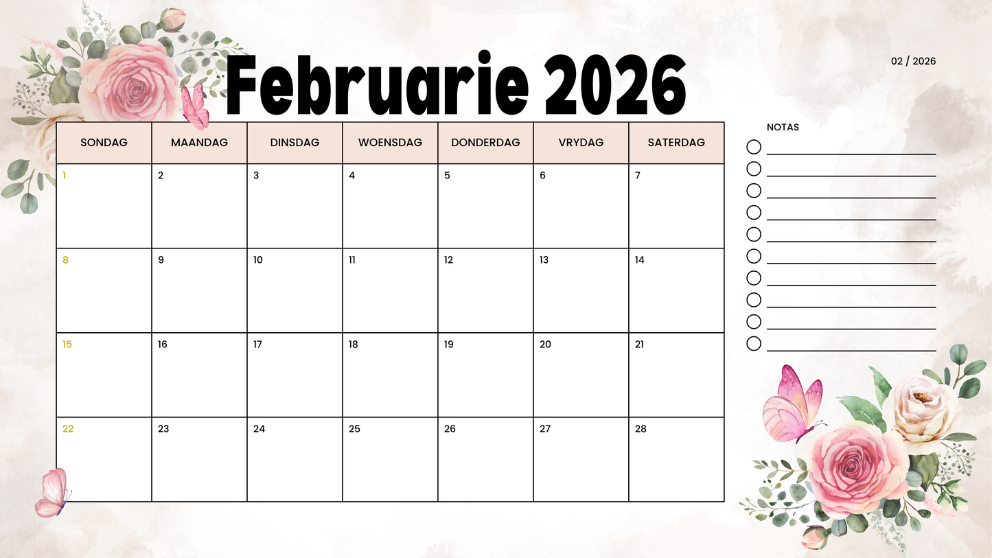 2026 Deskpad Kalender (Blomme + Vintage)