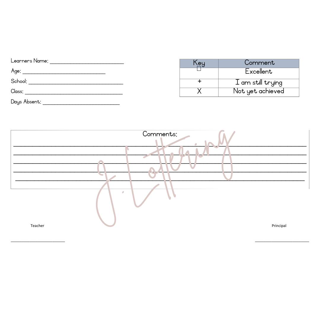 1-2yrs Report cards Term 1-4  2024 (English)