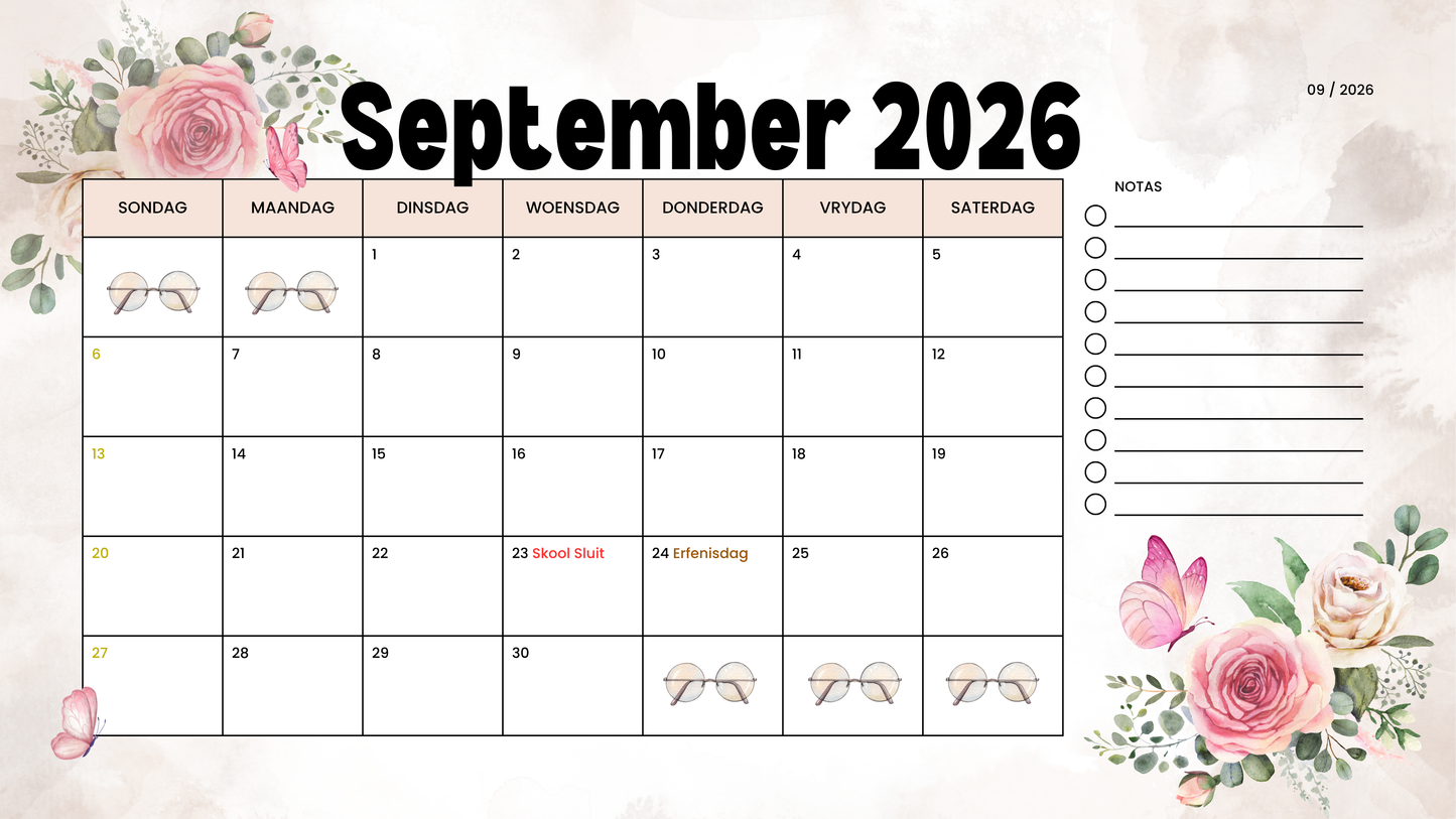 2026 Deskpad Kalender (Blomme + Vintage)