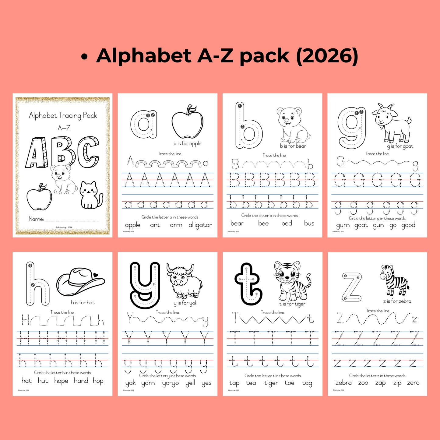 Alphabet A–Z Tracing Pack (2026) – English Only