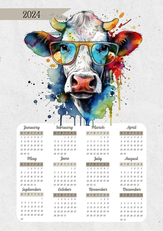 2024 Calendar (Cow theme)