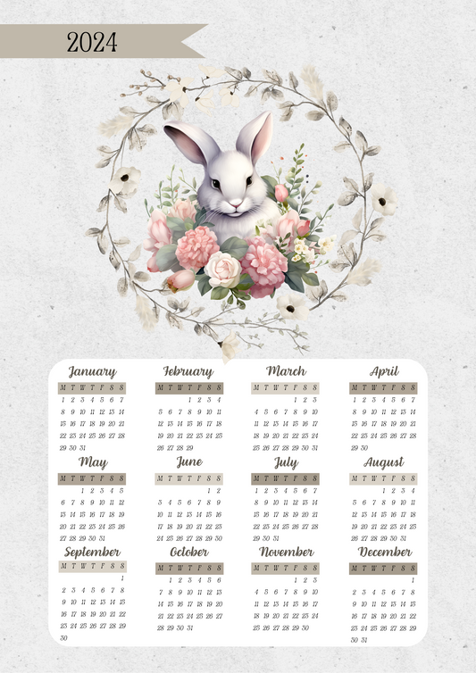 Bunny Theme 2024 Calendar