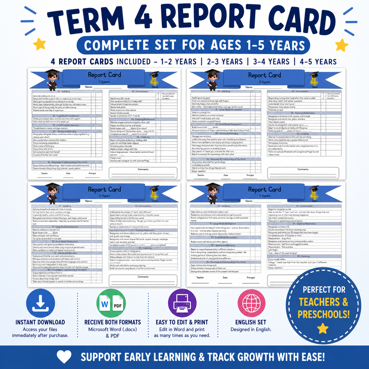 🌟Report card bundle English: Terms 1–4 🌟 ELDA 2026