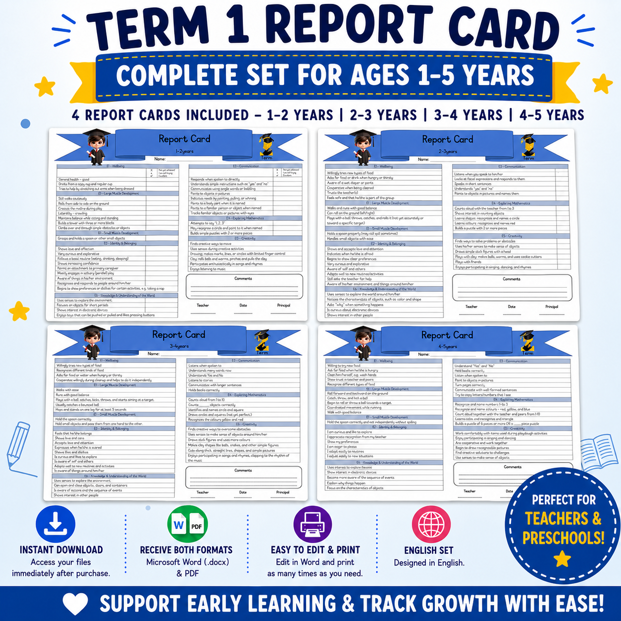 Term 1 Report card Set English – Ages 1–2 | 2–3 | 3–4 | 4–5 Years