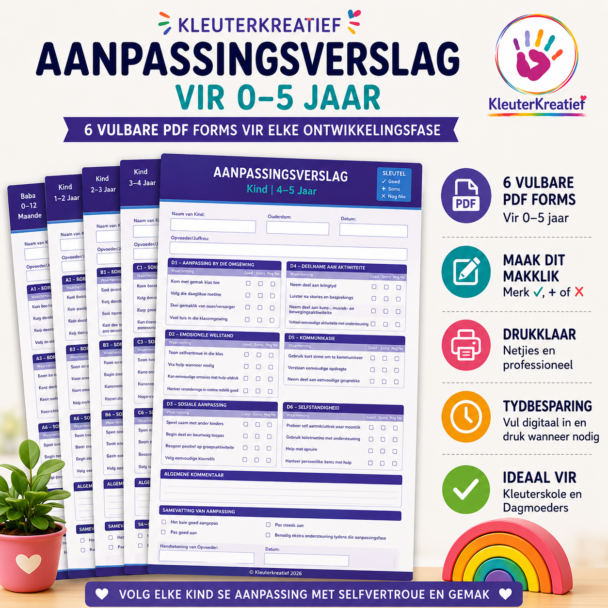 Aanpassingsverslag Pakket 0–5 Jaar | Vulbare PDF Vorms | KleuterKreatief