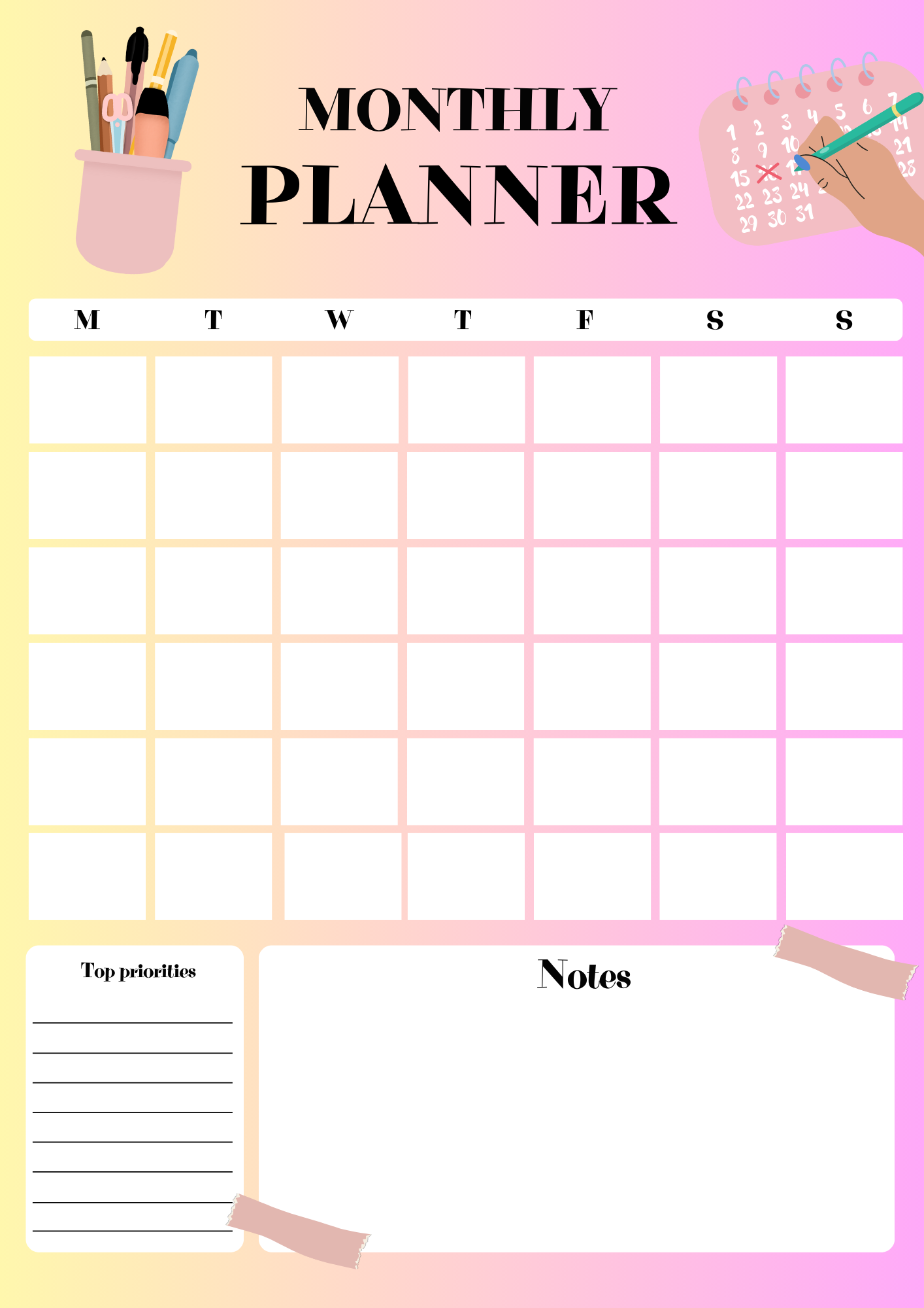 Monthly Planner English