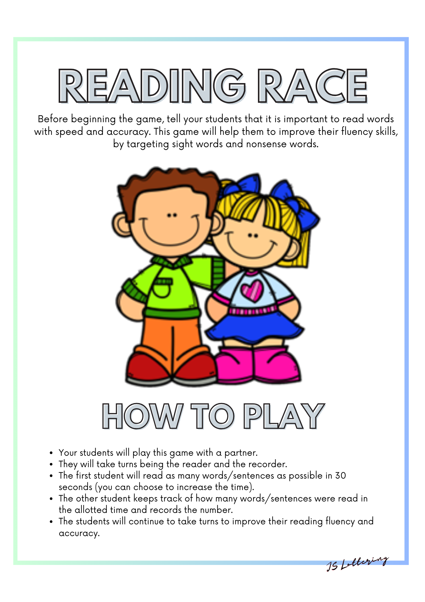 Reading Race Cards - Game