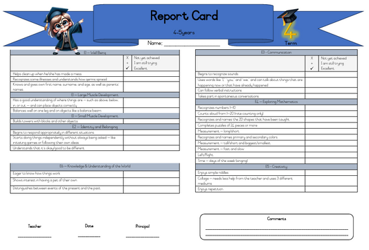 Quarter 4 Report card Set – Ages 1–2 | 2–3 | 3–4 | 4–5 Years
