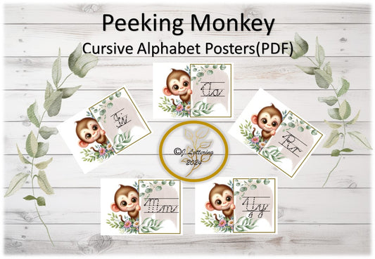 Cursive Alphabet Posters (Peeking monkey)