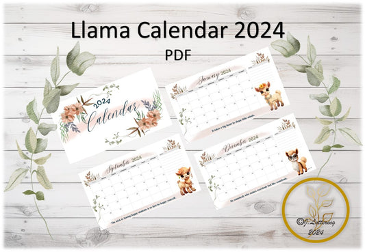 Llama Calendar (Monthly) 2024