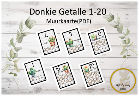 Donkie Tema Muurkaarte Getalle 1-20 (Afrikaans)
