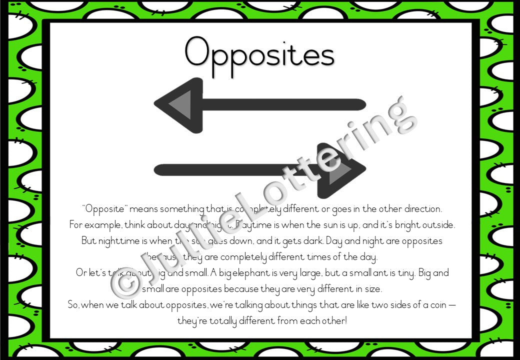 Opposites Lesson planning 3-4yrs