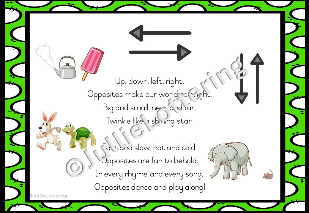 Opposites Lesson planning 3-4yrs