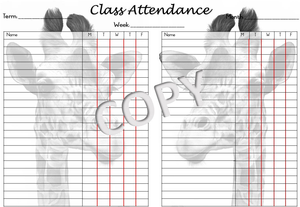 Teachers Planner Giraffes Theme English