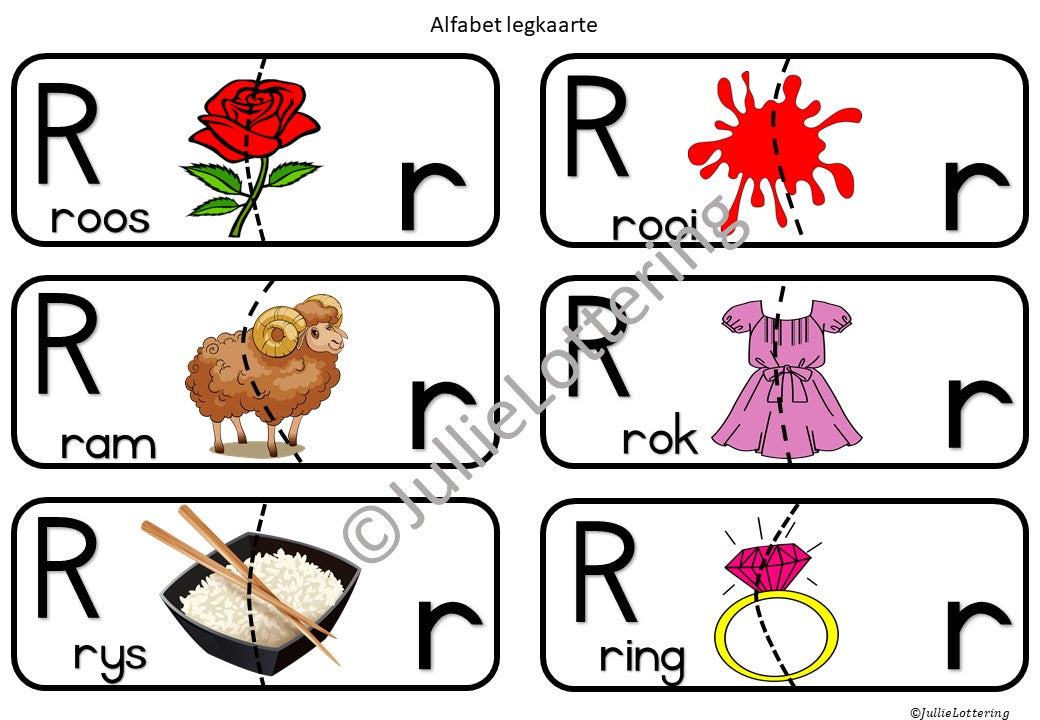 Alphabet letter R-Puzzles Afrikaans and ENglish