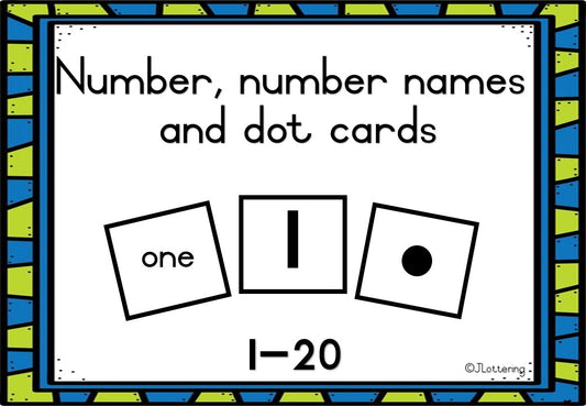 Number, number names and dot cards 1-20 Flashcards