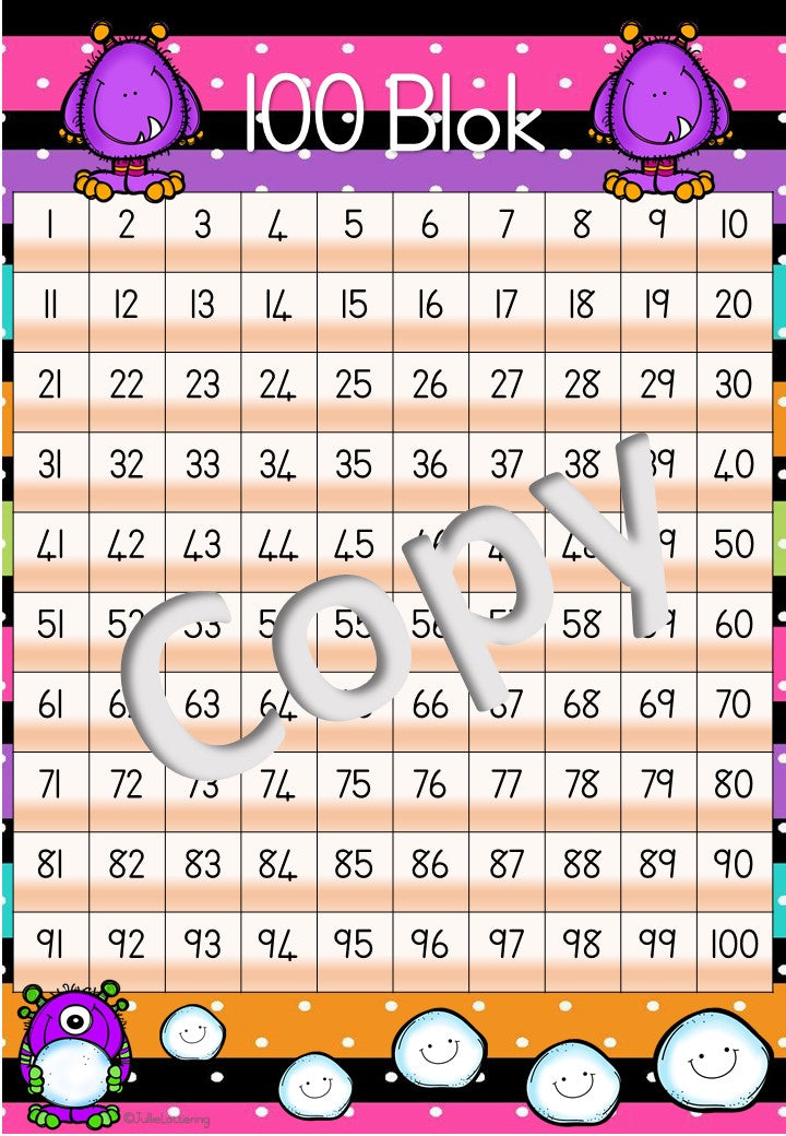 100 Block Monster Theme Afr and Eng (A4)