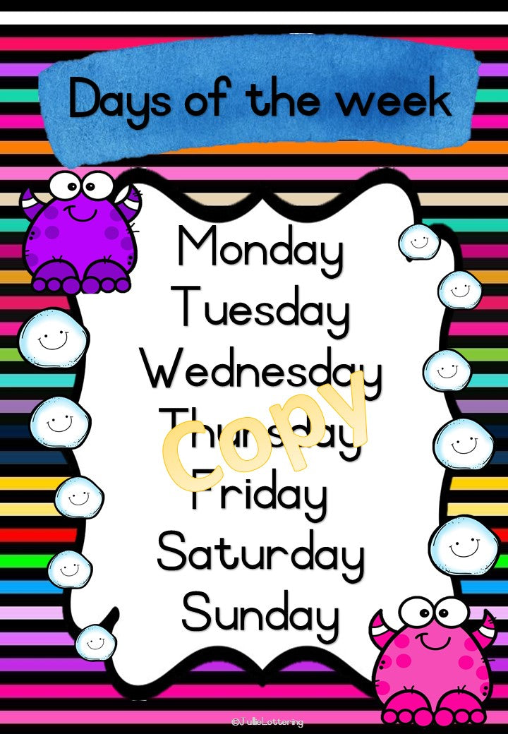 Monster Theme Days of the week