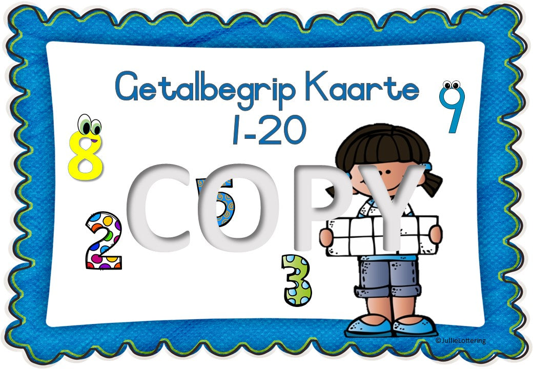 Getalbegrip kaarte 1-20 Afrikaans