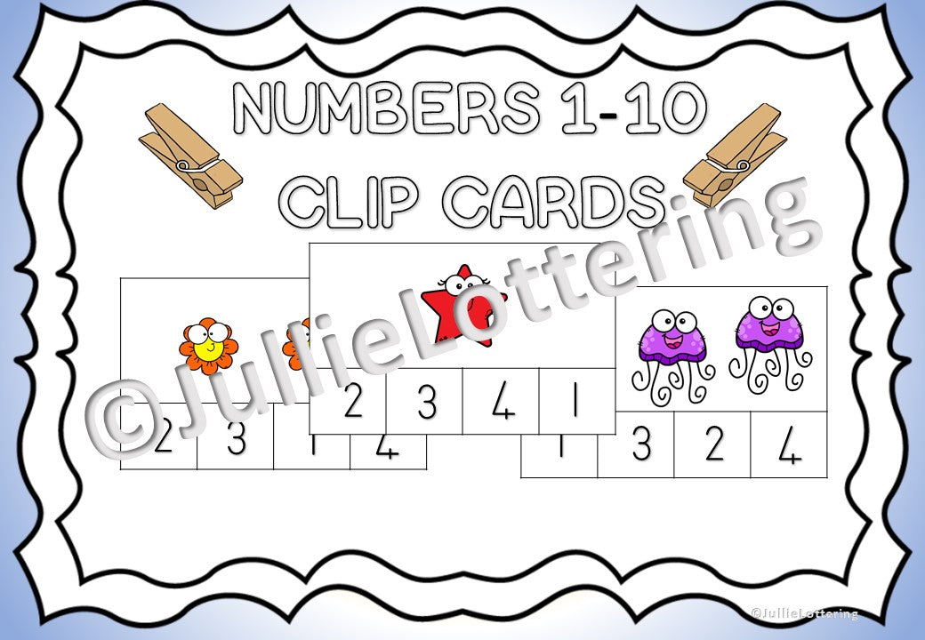 Numbers 1-10 Clip cards English and AFrikaans