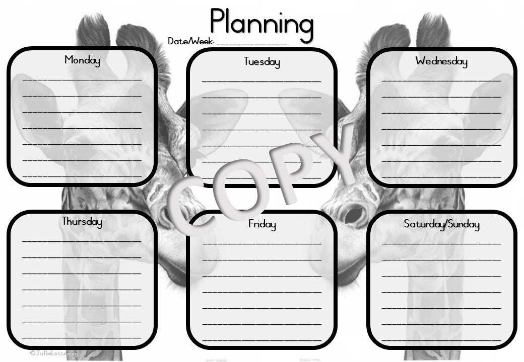 Teachers Planner Giraffes Theme English