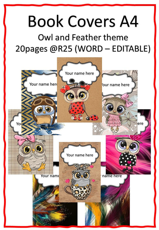 Owl and Feather book covers A4 - WORD (EDITABLE)