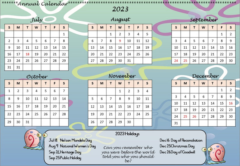 SpongeBob Teachers Calendar 2023 English A4 size Klaskamer