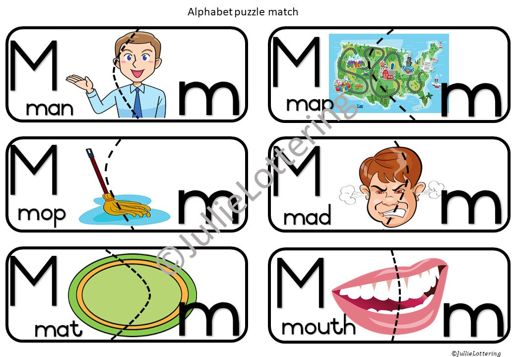 Alphabet letter m- puzzle/legkaarte Afrikaans and English